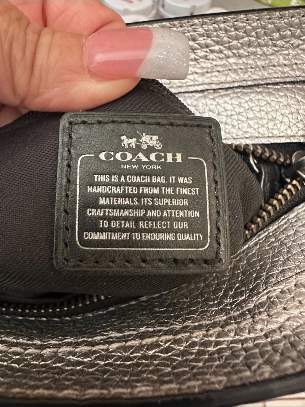 Coach Metallic Silver Leather Mini Swagger Satchel